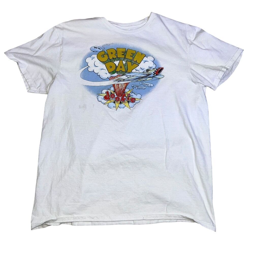 Green Day Dookie Shirt Mens Large White Graphic Tee Rock Band Y2K Concert 17295